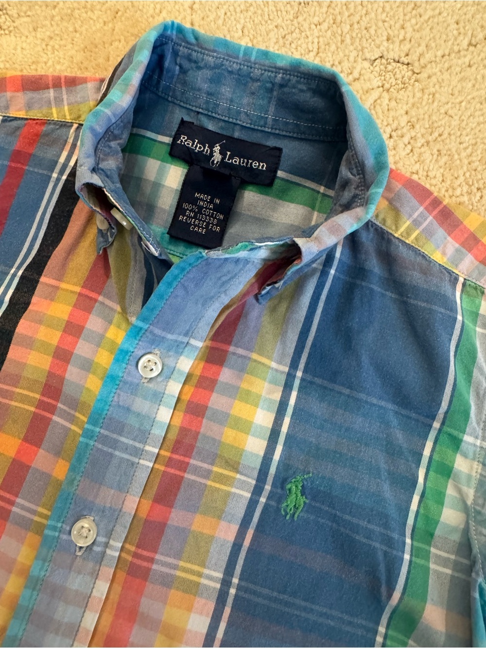 Ralph Lauren Multicolor Plaid Button-Down Shirt with Blue Dominant Panels